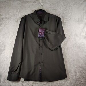 DiBanGu‎ Shirt Mens 2X XXL Black Collared Button-Up Flip Cuff Classy